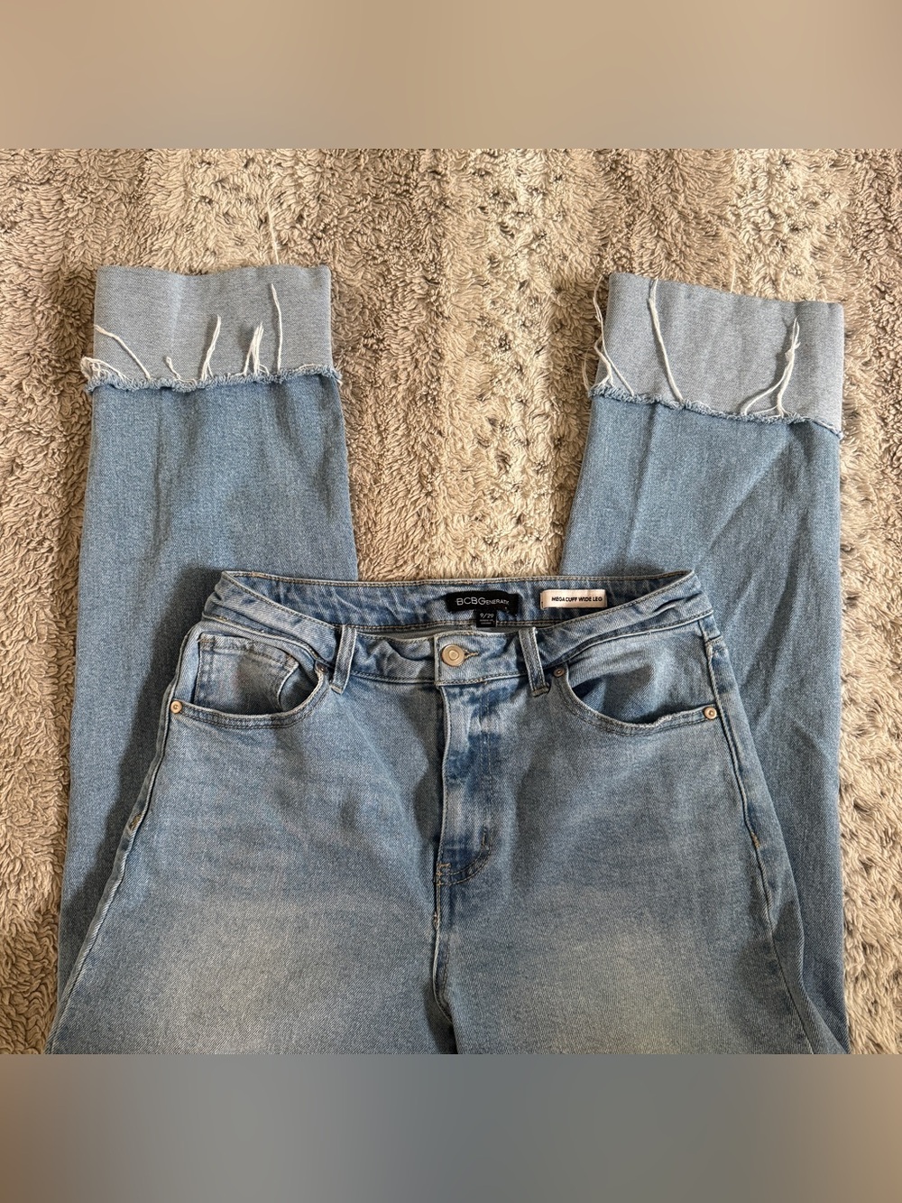 BCBGeneration Light Blue Wide Leg Raw Hem Jeans
